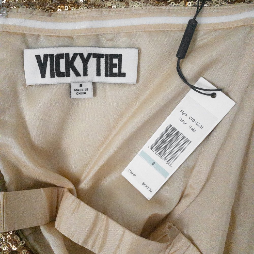 Vintage 90s SM Ruched Sequin Mini Party Dress Gold - Picture 10 of 16